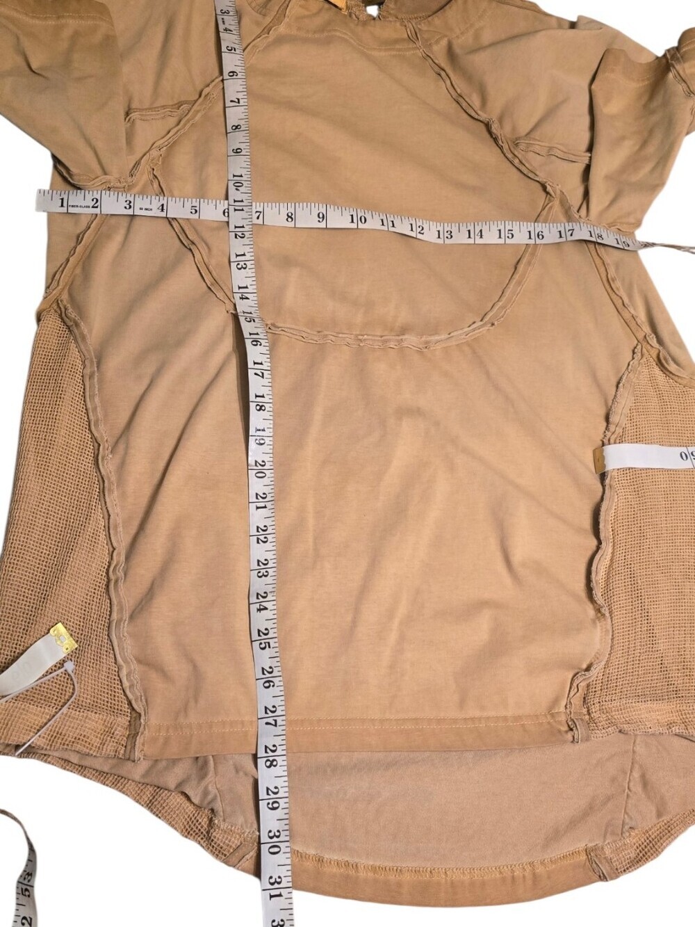 CHAUNK ORKLAD PHILOSOPHY Drkle1 G1AM0 Tan Cold Dyed Cotton Mesh Panel T Shirt - Picture 11 of 14